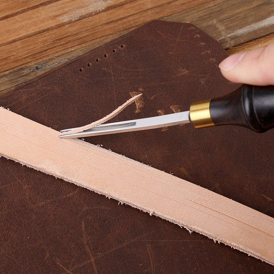 1PCS 0.6-2.25 MM Leather Edge Bevelers Wide Mouth Skiving Tool with Wooden Handle for DIY Leather Craft Professional