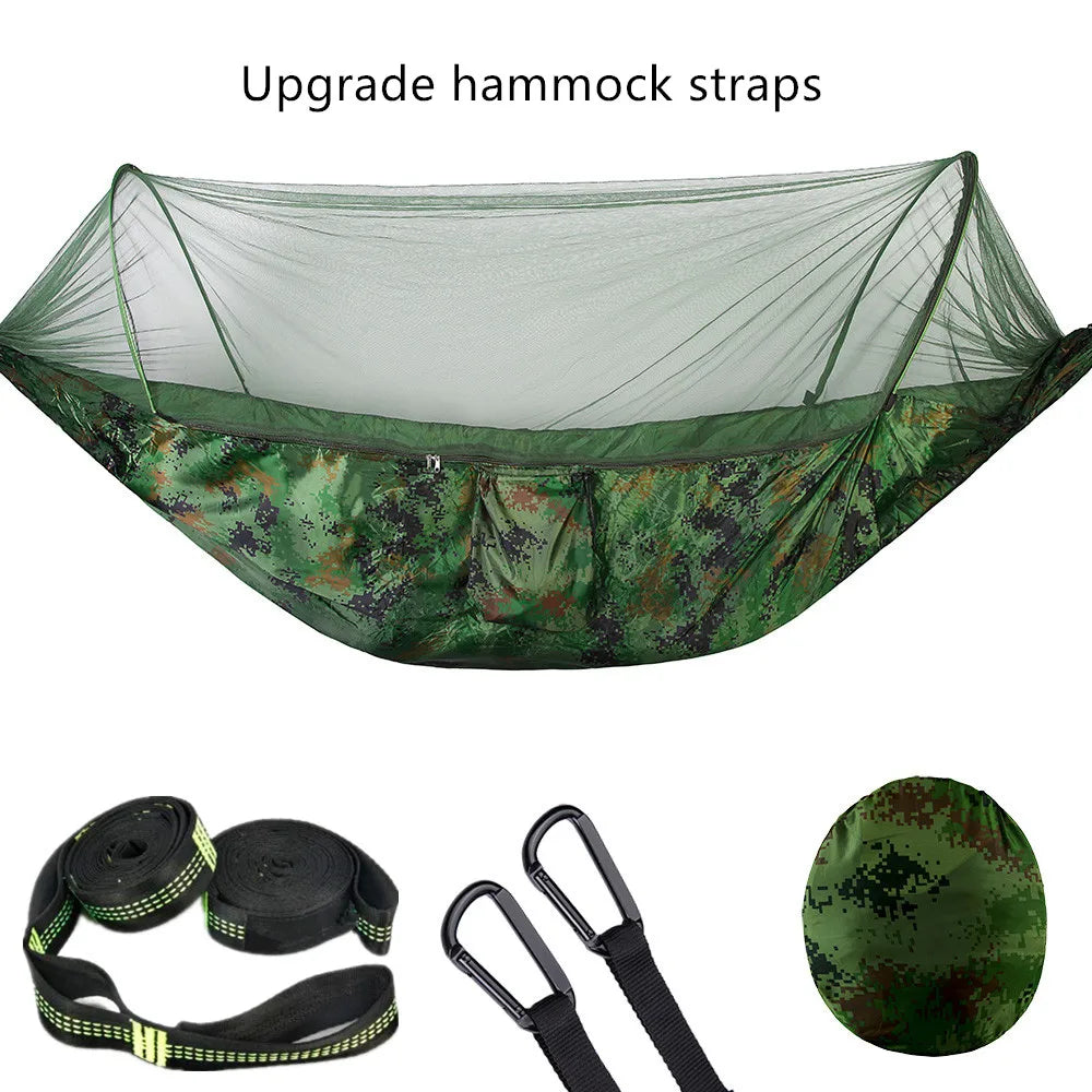 Premium Lightweight Camping Hammock with Integrated Pop-Up Mosquito Net: Durable Parachute Material, Portable Outdoor Swing Sleeping Hammock for Campers - Delicate Leather