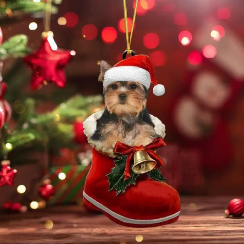 Cute Dog Christmas Tree Pendants 2D Acrylic Christmas Ornaments Hanging Decorations for Car Door Window Xmas Gifts New Year 2024