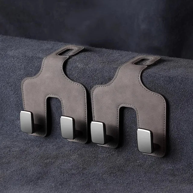 Car Seat Back Hook with Hidden Double Hooks - Upgraded Rear Interior Bag Storage and Small Item Collection - Delicate Leather