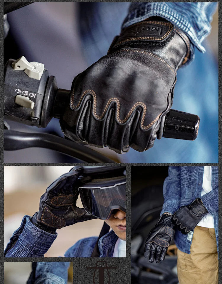 Men's Locomotive Retro Motorcycle Riding Gloves - Cowhide Leather, Anti-Slip, Touchscreen, Windproof, Vintage - Delicate Leather