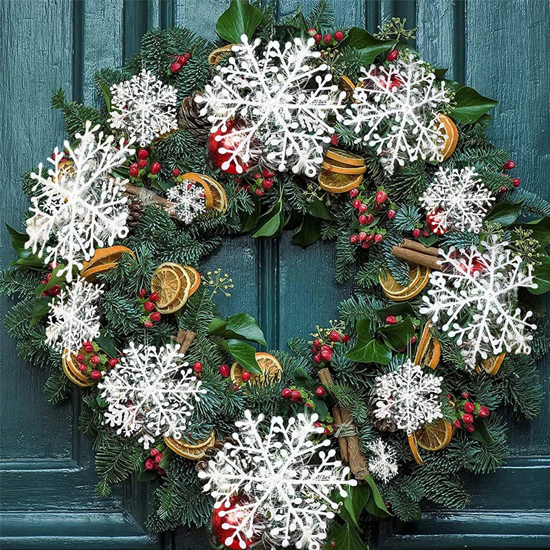 30/60Pcs Christmas Snowflake Ornaments Xmas Tree Window Hanging Glitter Artificial Snow Flakes New Year Wreath Party Decorations