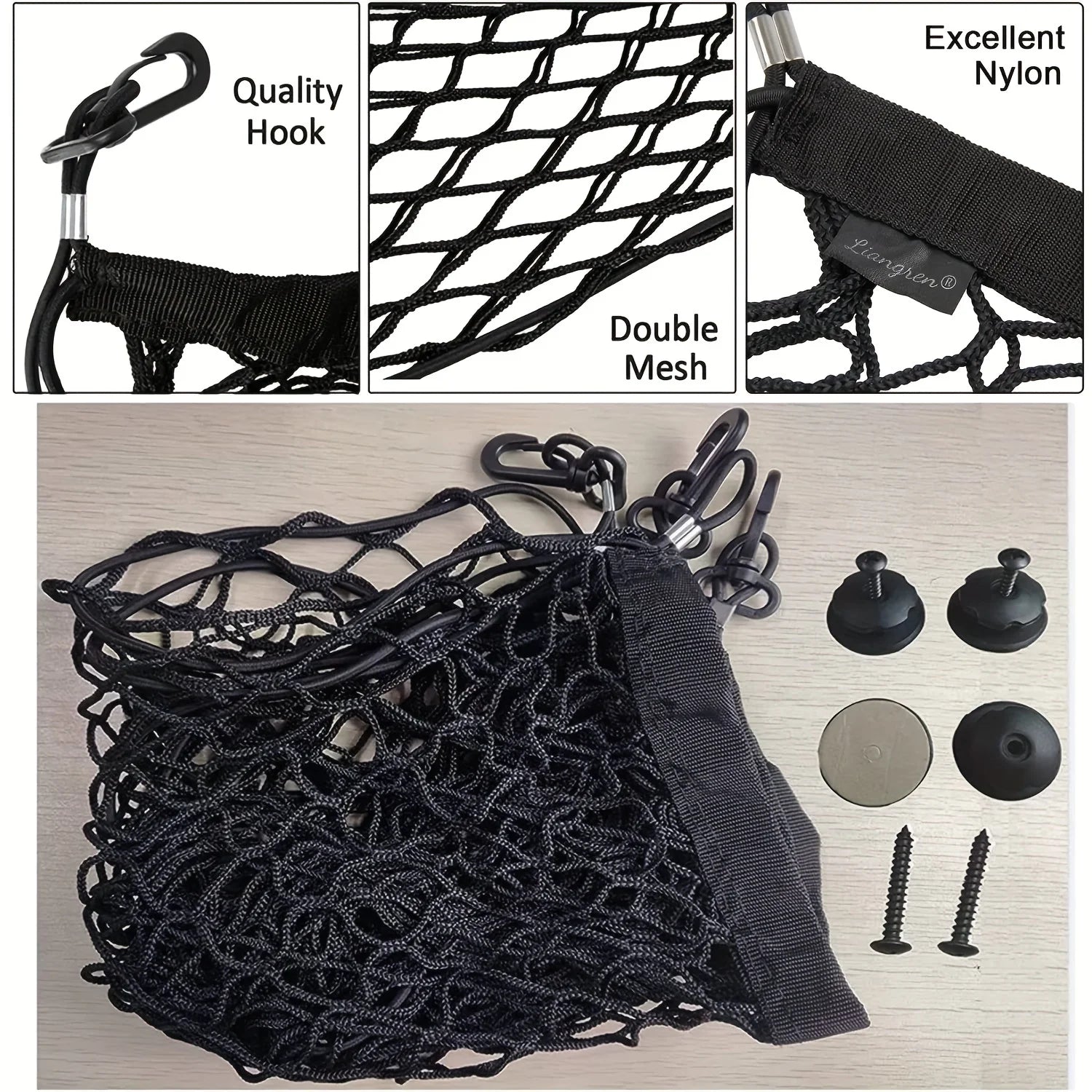 Rear Cargo Nets for SUV - Adjustable Car Trunk Cargo Storage Organizer Mesh Net - Delicate Leather