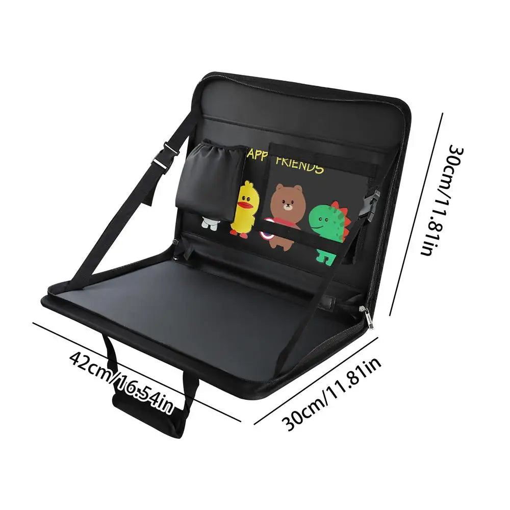 Folding Car Steering Wheel Tray - Multifunctional Seat Back Table and Hanging Storage Bag Organizer for Car Interior - Delicate Leather