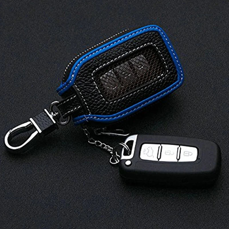 Leather Car Key Case – Anti-Scratch Keychain Cover, Black + Blue - Delicate Leather
