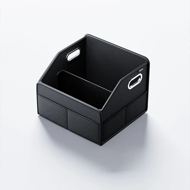 Car Trunk Organizer Storage Box - PU Leather Folding Collapsible Cargo Boot Organizer - Delicate Leather