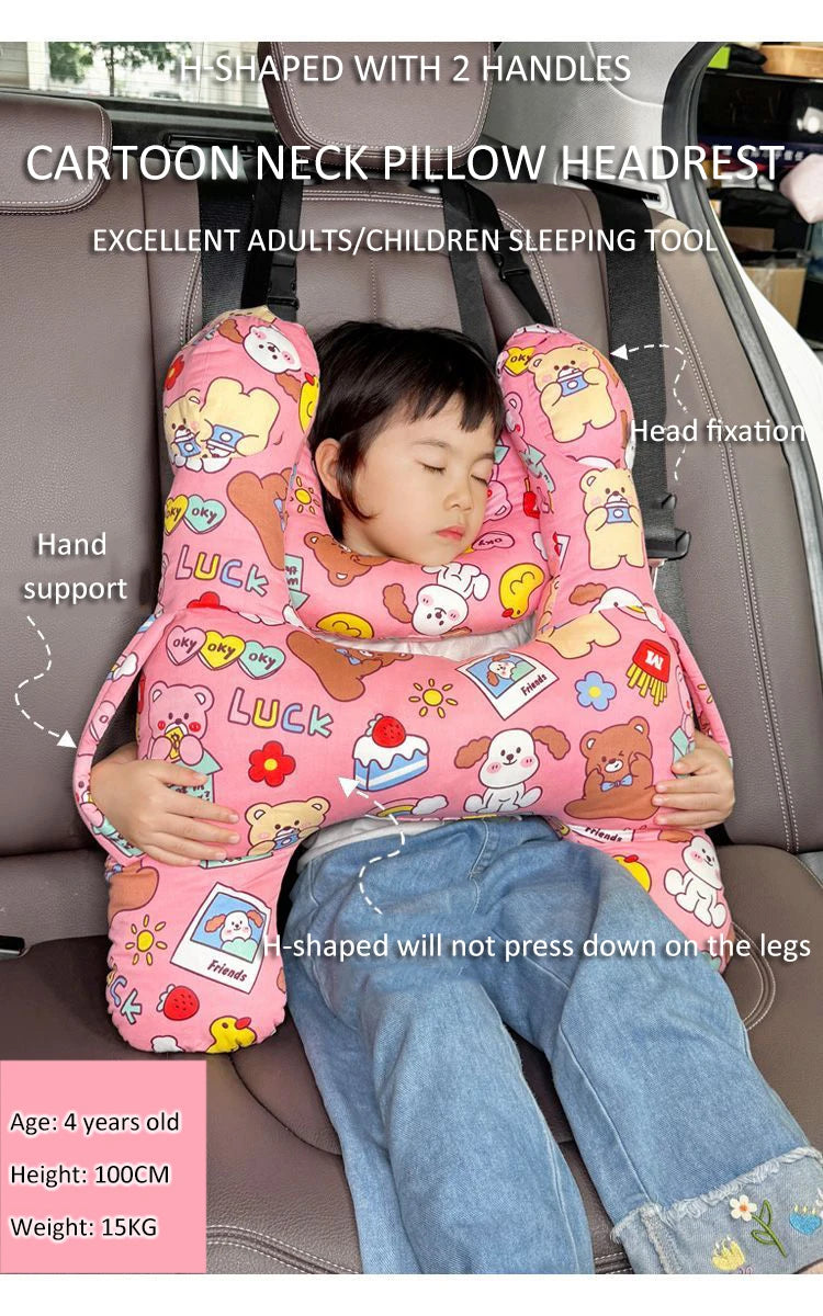 Cute Animal Pattern Kid Neck Head Support U-Shape Children Travel Pillow Cushion - Delicate Leather