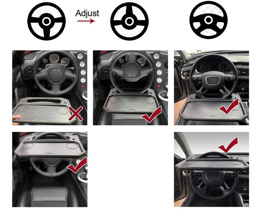 Universal Car Table Steering Wheel Tray - Eat, Work, Drink, Coffee, Laptop Desk Stand, Custom fit for Car - Delicate Leather