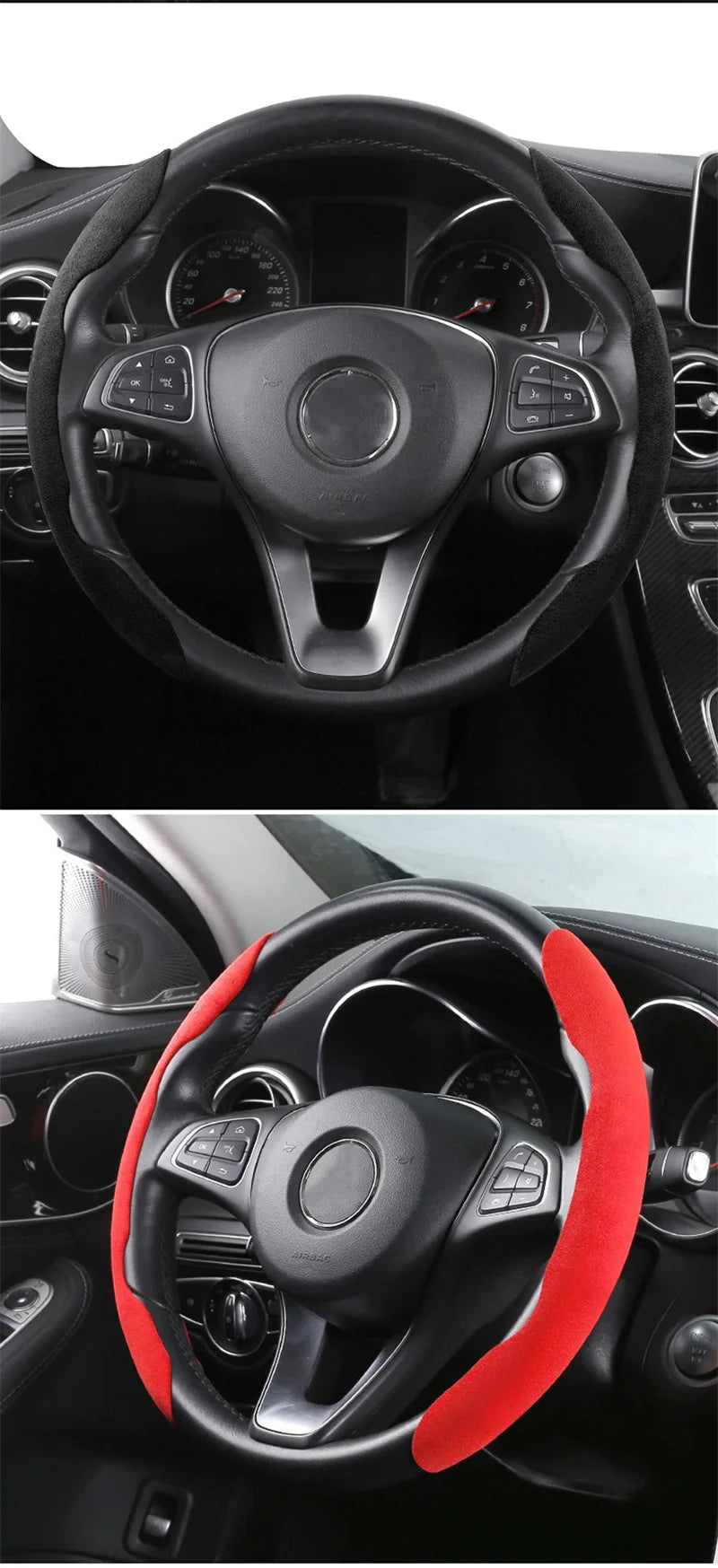 Suede Universal 38CM Car Steering Wheel Booster Cover - Non-Slip Auto Interior Steer Protector Decoration Accessories
