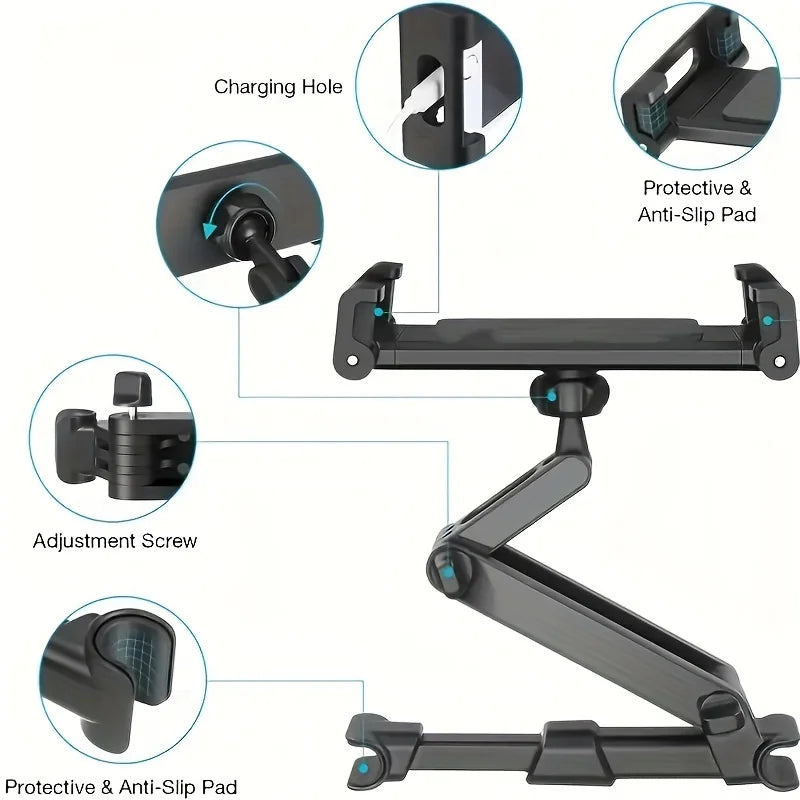 Car Tablet Holder Headrest Mount - Universal Compatibility for Cell Phones and Tablets - Delicate Leather