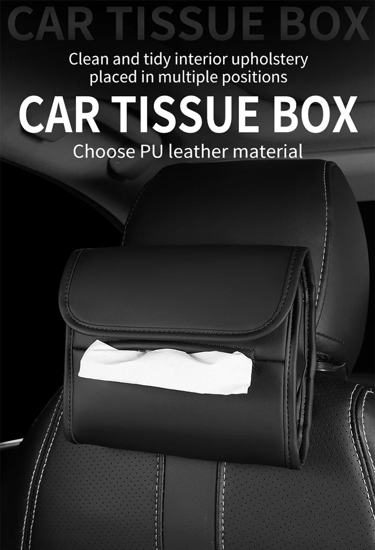 Leather Car Tissue Box Cover for Sun Visor, Seat Back, and Armrest - Suede Texture Tissue Holder for Car Interior - Multi-Position Installation Tissue Storage Case - Available in Red, Brown, and Black - Delicate Leather