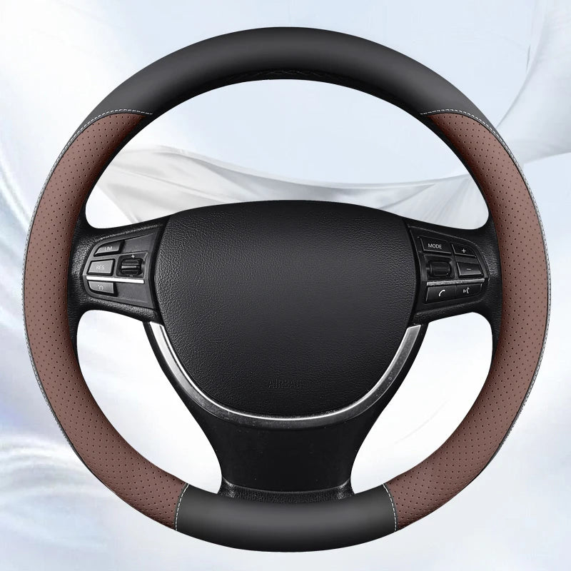Motocovers Car Anti-Slip Leather Steering Wheel Cover - Universal Car Steering Wheel Protective Cover - Fashion Style - 38cm - Type O and D - Delicate Leather