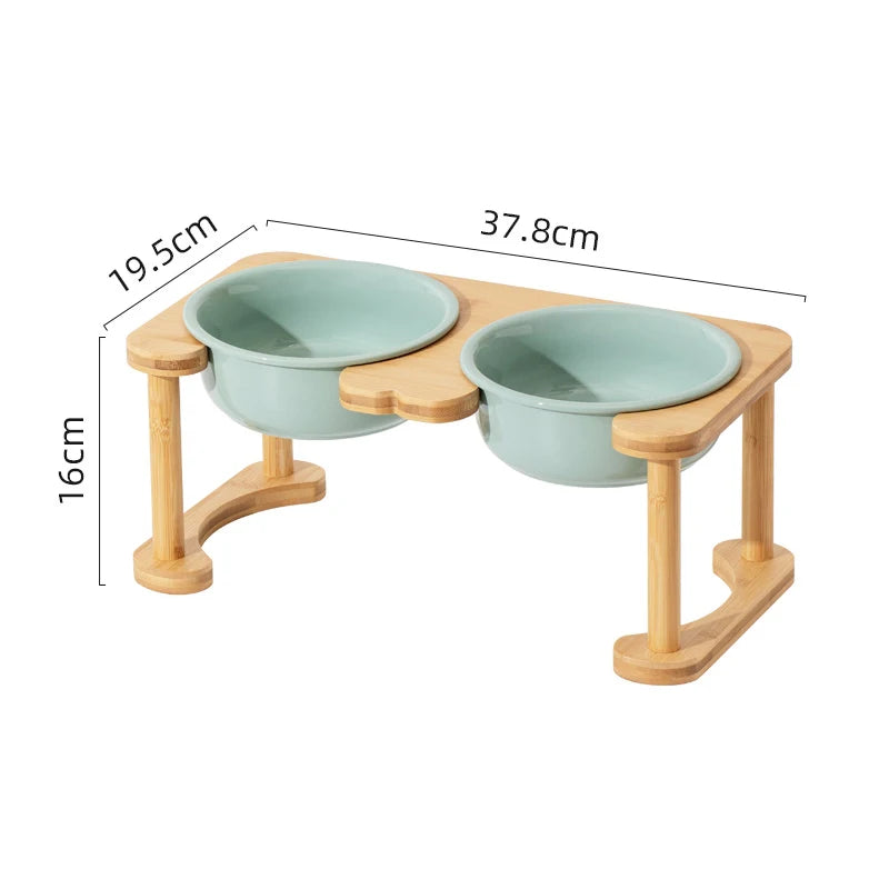 Big Dogs Dining Table Elevated Pet Double Food Water Bowls with Wooden Stand Medium Dog Drinking Eating Feeding Feeders - Delicate Leather