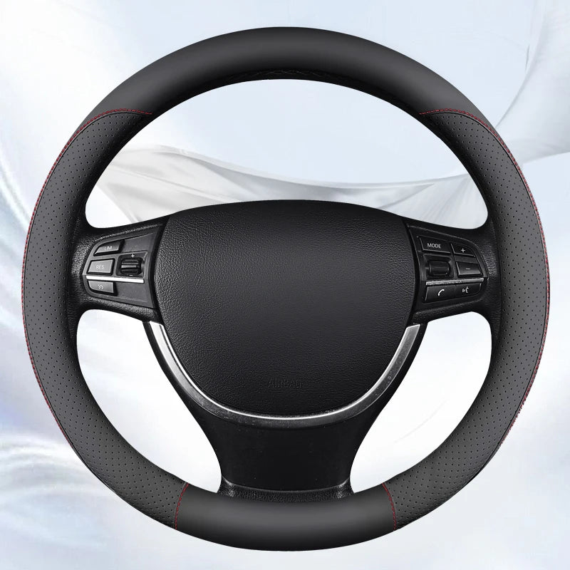 Motocovers Car Anti-Slip Leather Steering Wheel Cover - Universal Car Steering Wheel Protective Cover - Fashion Style - 38cm - Type O and D - Delicate Leather