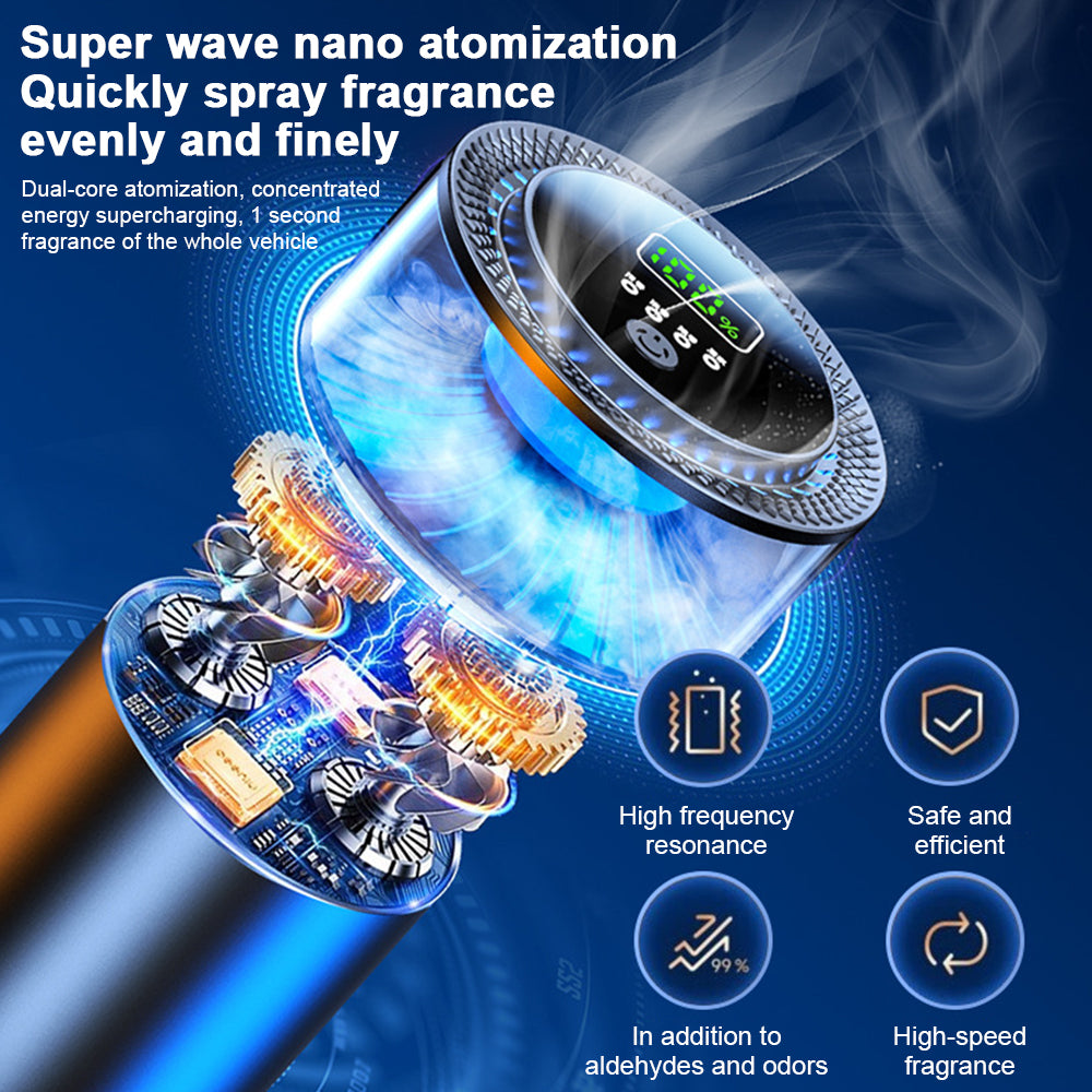 Caer Smart Car Air Freshener – Rechargeable Cloud Mist Diffuser with 3-Level Control - Delicate Leather