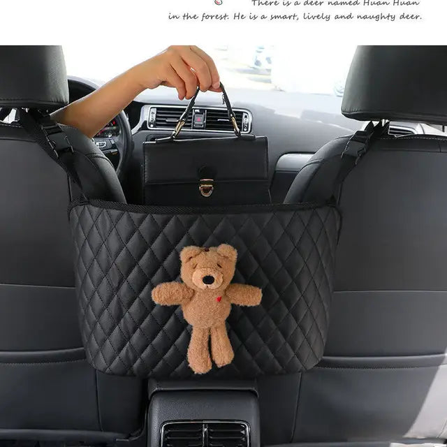 Car Storage Hanging Bag with Net Pockets - Perfect for Girls - Delicate Leather