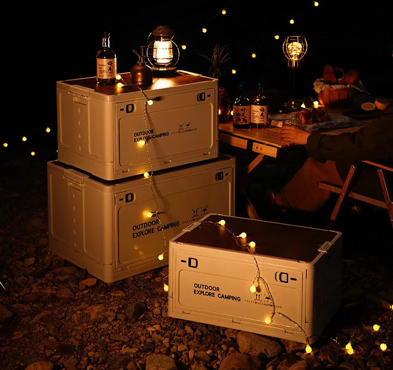 Multipurpose Outdoor Camping Folding Storage Box - Versatile Car and Food Storage Solution for Travel, Ideal for Camping Gear and Tableware Organization - Delicate Leather