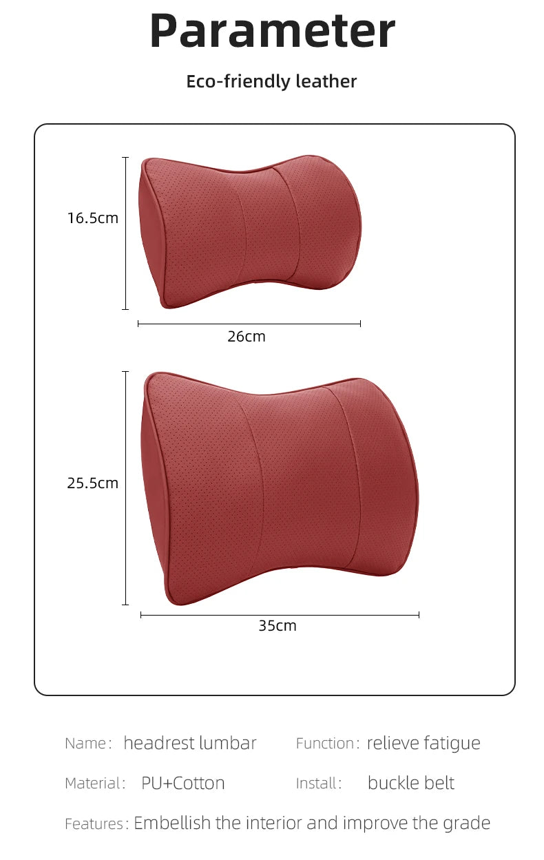 Premium Leather Fiber Car Seat Neck Pillow: Universal Headrest Lumbar Waist Cushion for All Car Models - Delicate Leather