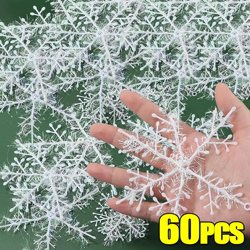 30/60Pcs Christmas Snowflake Ornaments Xmas Tree Window Hanging Glitter Artificial Snow Flakes New Year Wreath Party Decorations