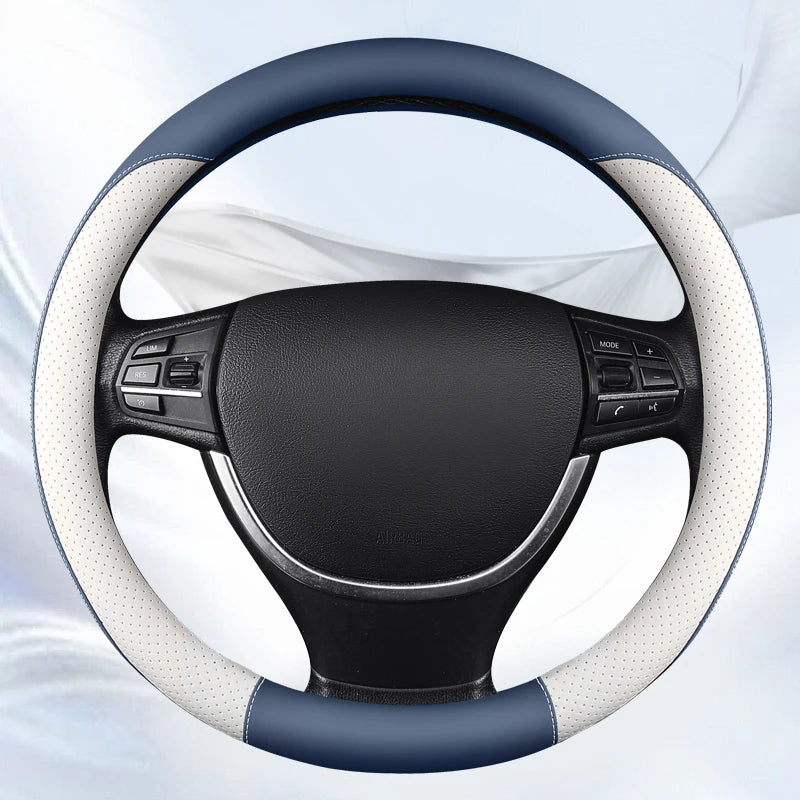 Motocovers Car Anti-Slip Leather Steering Wheel Cover - Universal Car Steering Wheel Protective Cover - Fashion Style - 38cm - Type O and D - Delicate Leather