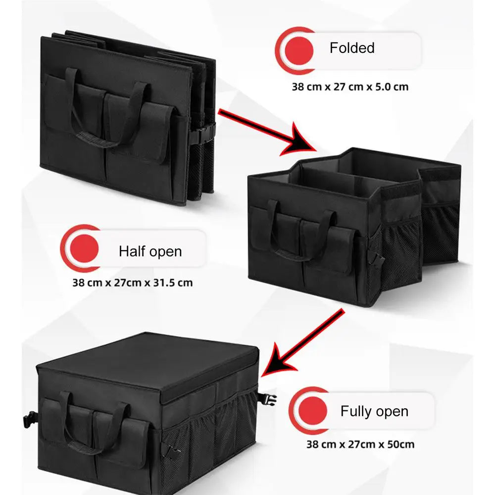 Car Trunk Storage Organizer - Waterproof Multi-Pocket Collapsible Cargo Storage Bag - Delicate Leather