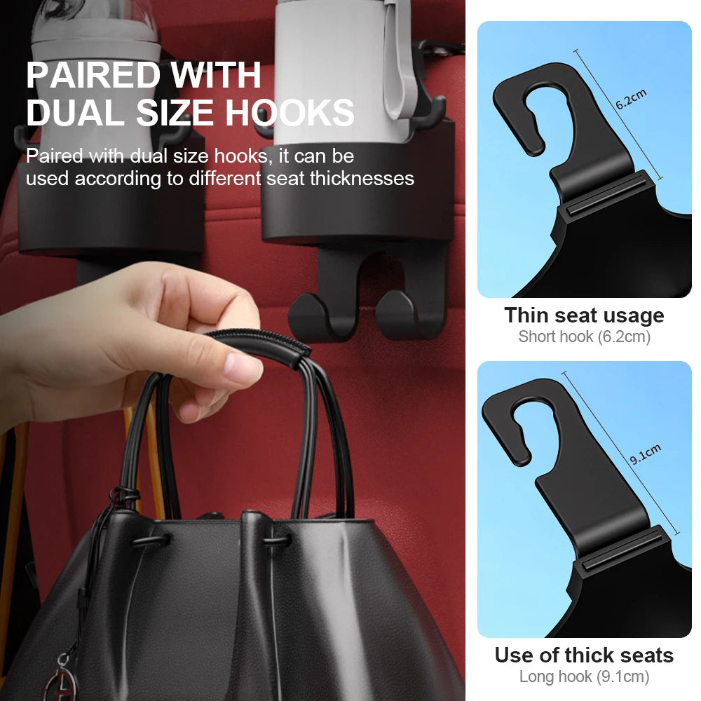 New Car Seat Headrest Hook Hanger Storage Organizer with Cup Holder - Universal Fit for Vehicle Car Accessories - Delicate Leather