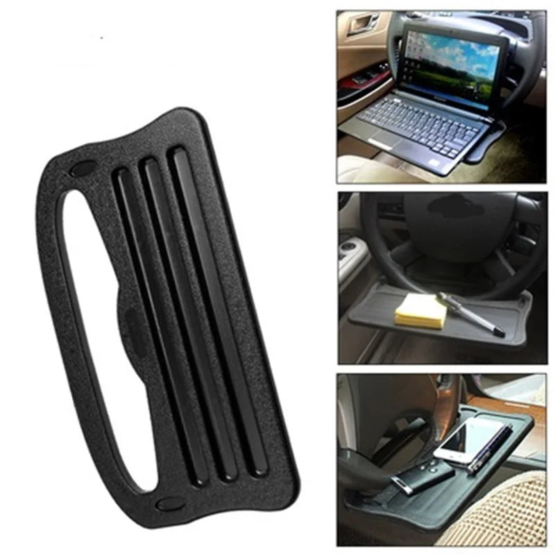 Car Multifunctional Steering Wheel Table - Grooved Surface, Laptop and Card Holder, Universal Auto Accessories - Delicate Leather