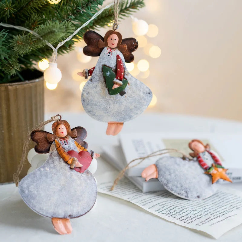 Christmas Iron Pendant Ornaments Retro Christmas Tree Pendant Vintage Santa Claus Snowman Cute Angel Ornament Pendant navidad
