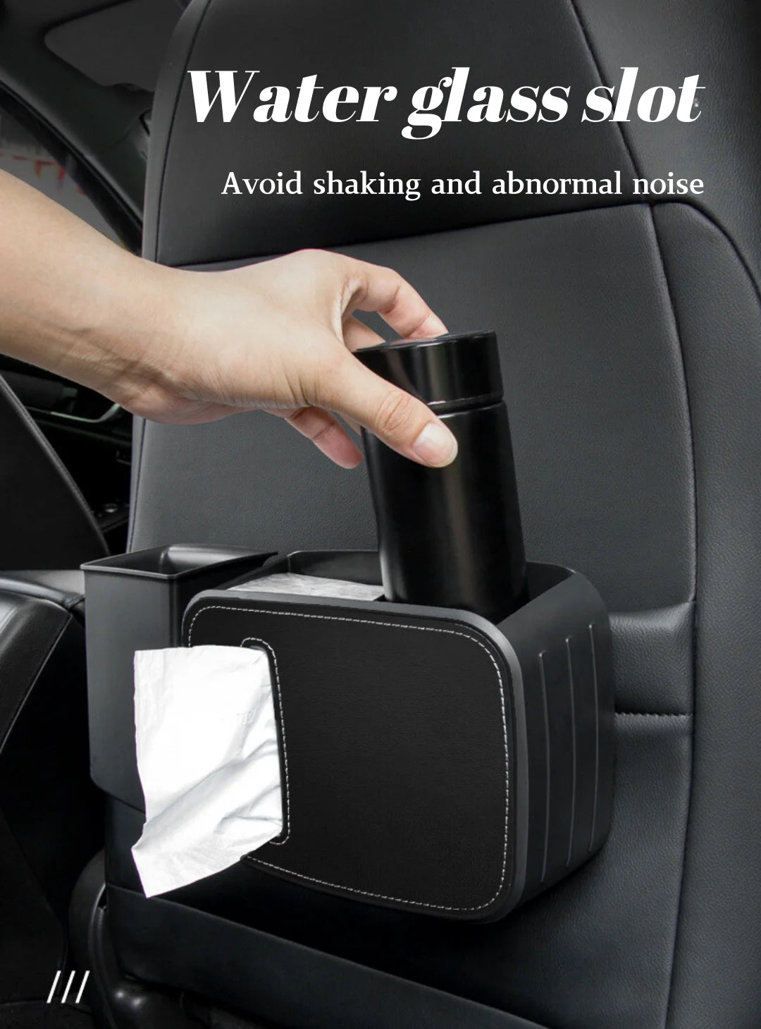 Car Seat Back Organizer Leather Rear Row Storage Box With Hook Cup Holder Universal Stuff Holder Trash Cans Interior Accessories