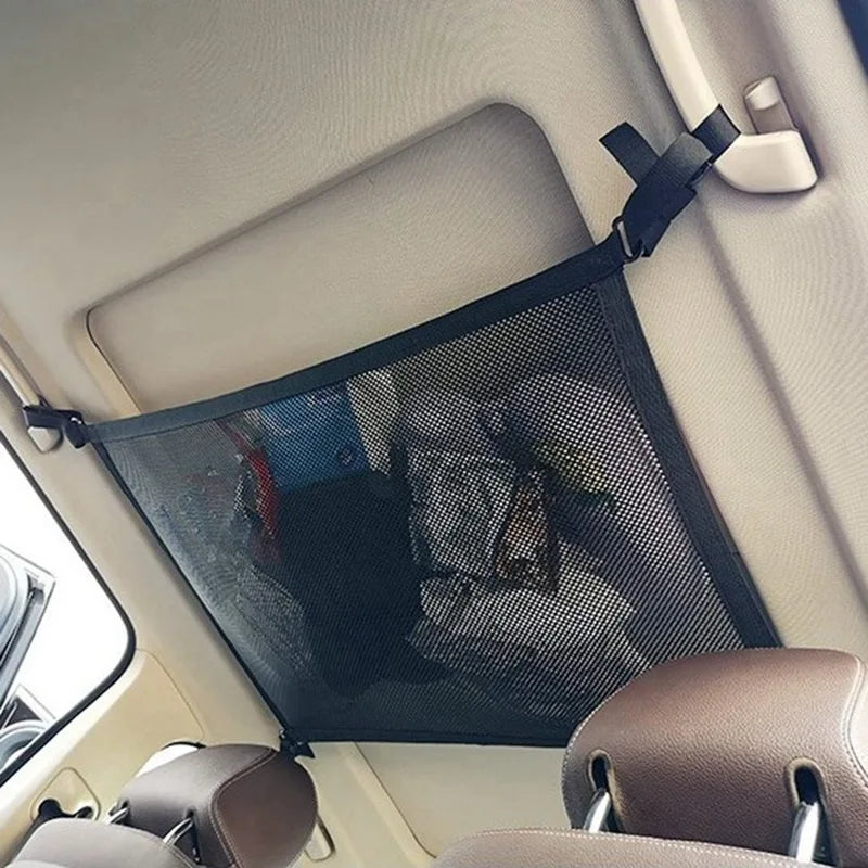 Car Roof Net Storage Bag - Adjustable Double-Layer Zipper Mesh Car Ceiling Cargo Net Pocket for Long Trips - Delicate Leather