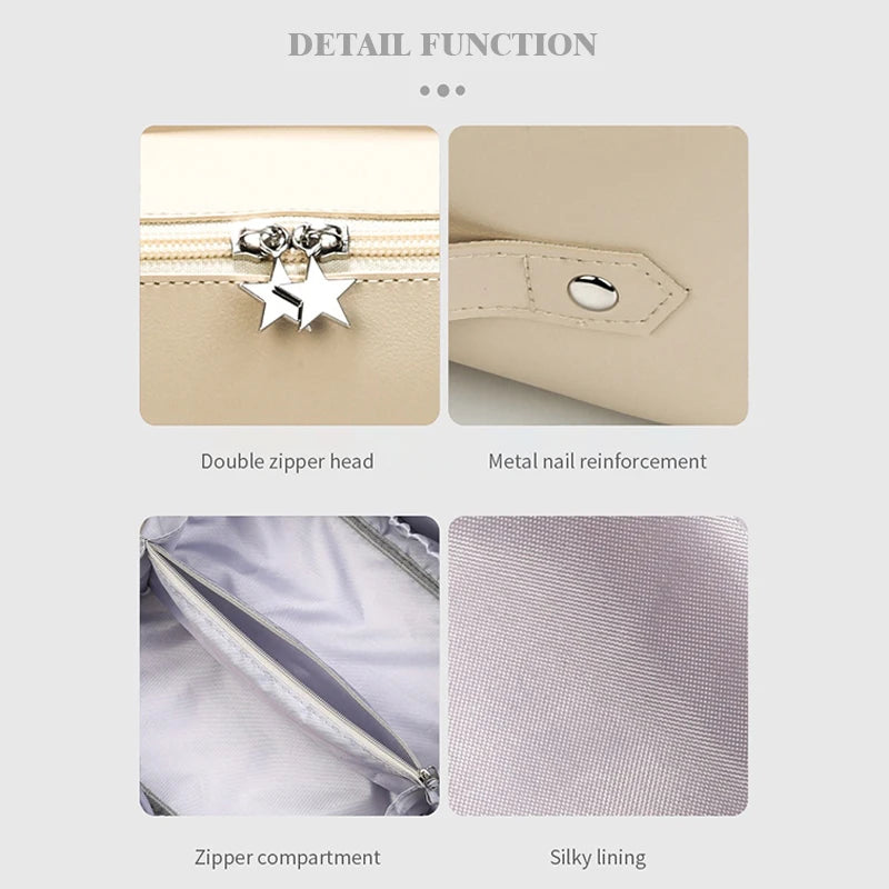 Luxury Lady Makeup Case Storage Pouch, Large Travel Cosmetic Bag for Women, Leather Makeup Organizer, Female Toiletry Kit Bags - Delicate Leather