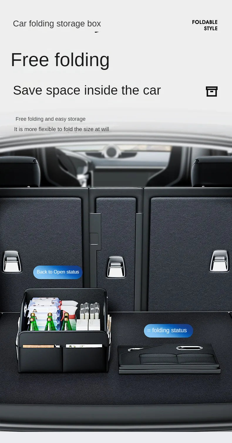 Car Trunk Organizer Storage Box - PU Leather Folding Collapsible Cargo Boot Organizer - Delicate Leather