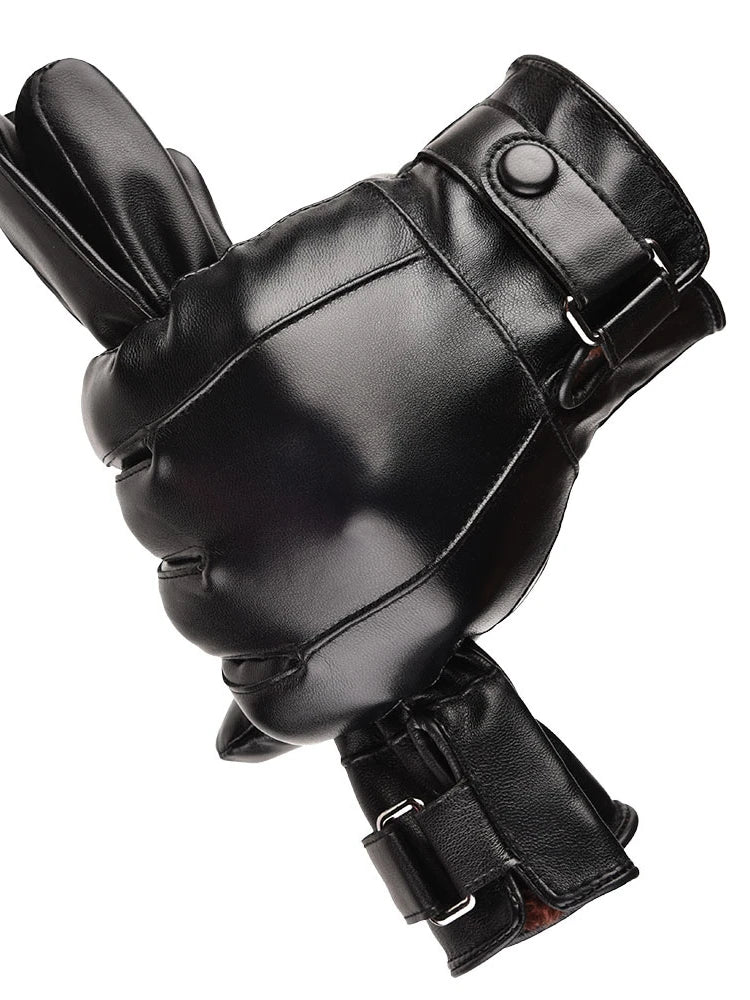Winter Genuine Leather Gloves for Men - Sheepskin Outdoor Cycling, Driving, and Motorcycle Gloves - Delicate Leather