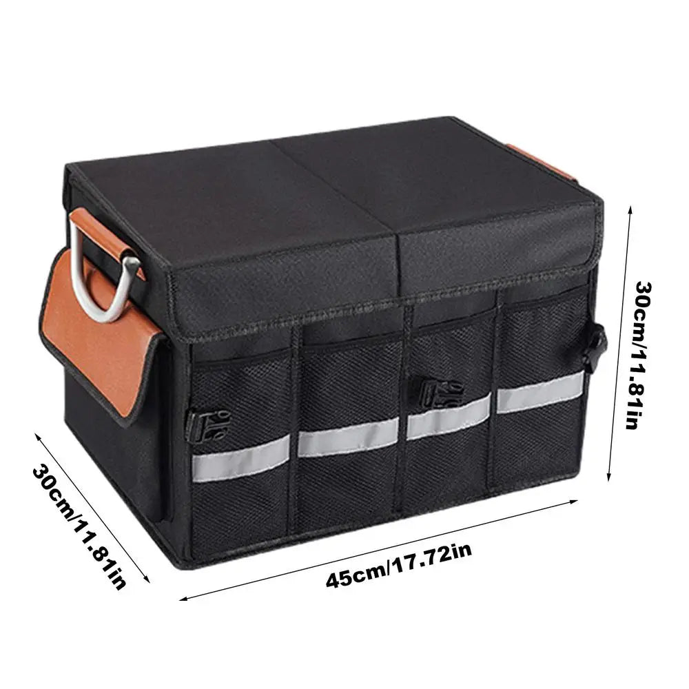 Large Capacity Car Trunk Organizer Storage Bag - Auto Rear Trunk Travel Collapsible Storage Box with Multipockets - Delicate Leather