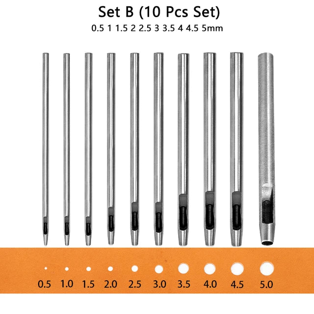 5-15 Pcs Kit Hollow Punch Set - Round Hole Punch Tool for Leather Craft, Fabric, Plastics, Gasket Belt - Delicate Leather