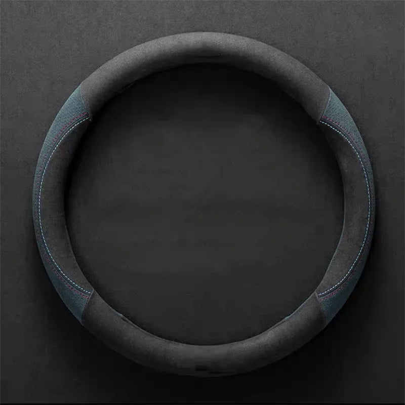 Car Steering Wheel Cover - Cowhide Suede Steering Wheel Wrap - Universal 37-38cm Breathable Steering Cover