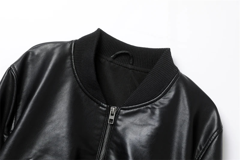 Women's 2024 New Vintage Imitation Leather Bomber Jacket Coat - Women's Style