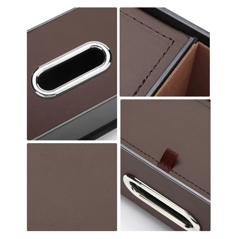 Multifunctional Car Seat Back Organizer with Insulated Cup Holders, Tissue Box, Cell Phone Holders, and Storage Compartments for Clutter-Free Travel - Delicate Leather