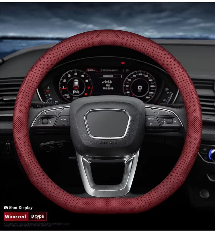 Ultra-Thin Nappa Leather Steering Wheel Cover – Universal Anti-Slip All-Season Grip - Delicate Leather