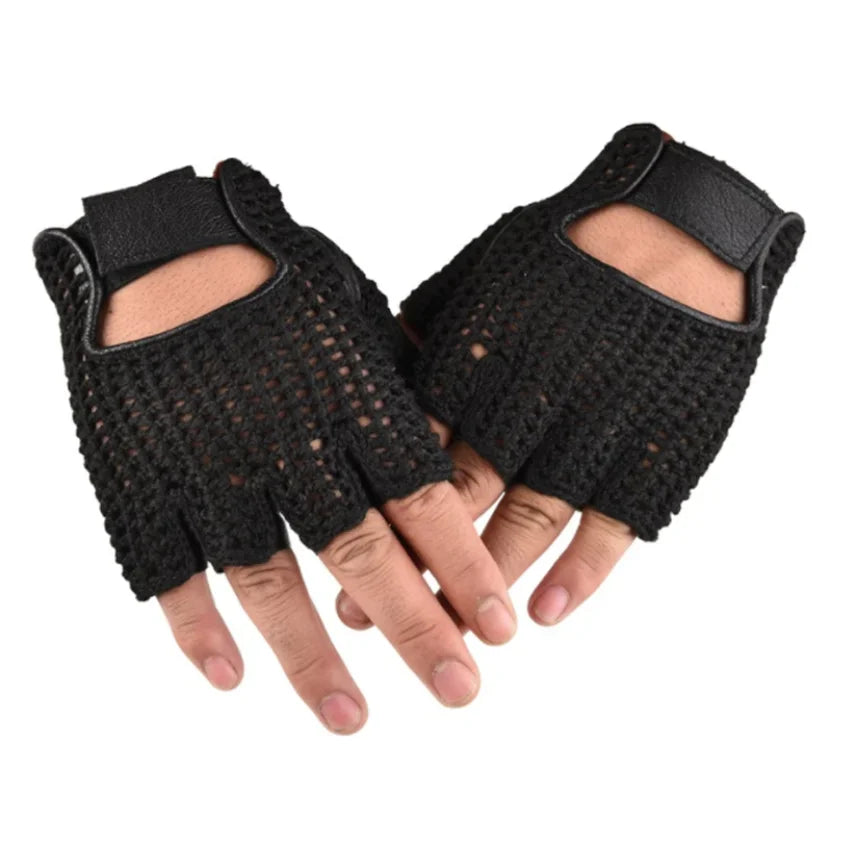 Leather Mesh Fingerless Gloves - Motocross, Fishnet, Car Driving, Tactical, Motorcycle Accessories, Work, Cycling Men's Gloves