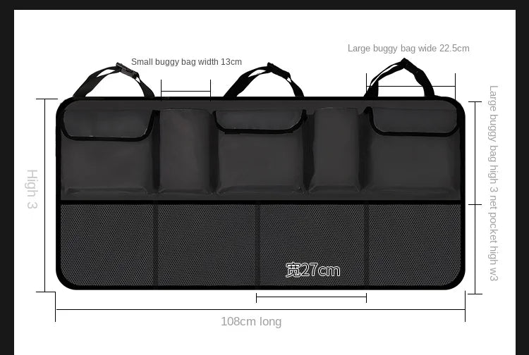 Large Upgrade Auto Storage Organizer - Universal Large Capacity Backseat Storage Bag with Trunk Cargo Mesh Holder Pocket - Delicate Leather
