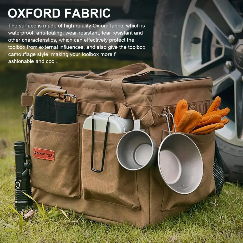Camp Trunk Organizer - Large Capacity Camping Storage Bag - Delicate Leather