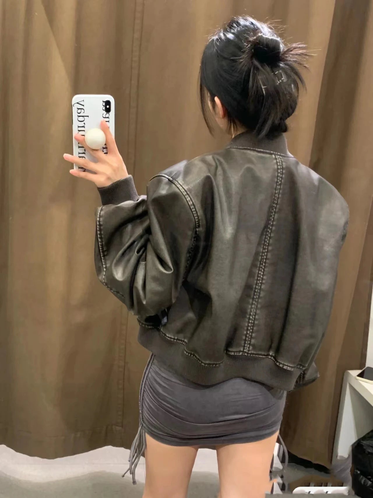 Women's 2024 New Vintage Imitation Leather Bomber Jacket Coat - Women's Style