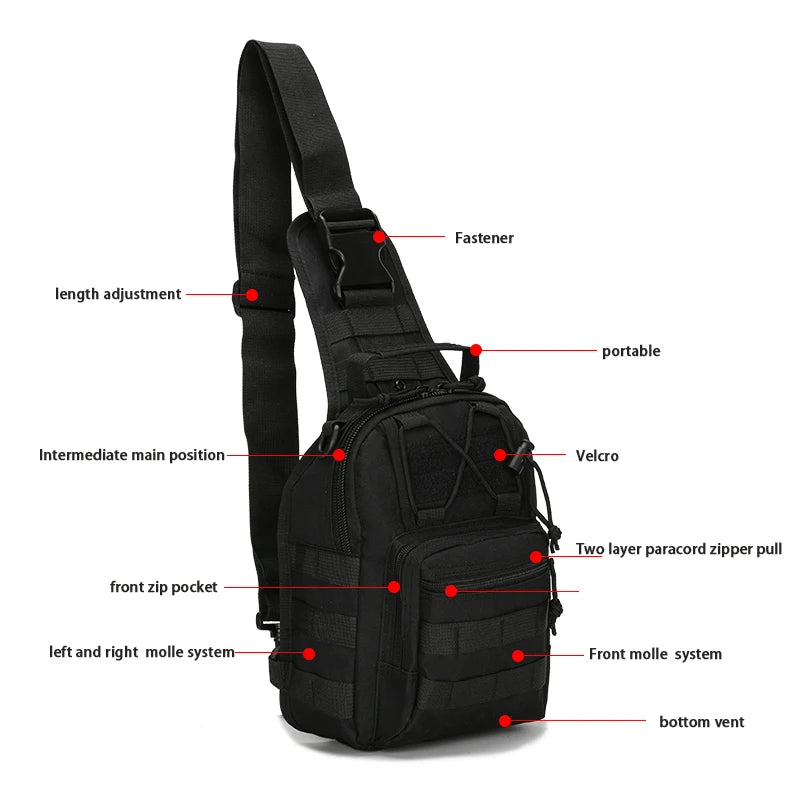 High-Performance Tactical Sling Bag - Unisex Military-Grade Shoulder Bag for Outdoor Activities, Travel, and Hiking - Durable Crossbody Bag for Camping and Sports Equipment - Delicate Leather