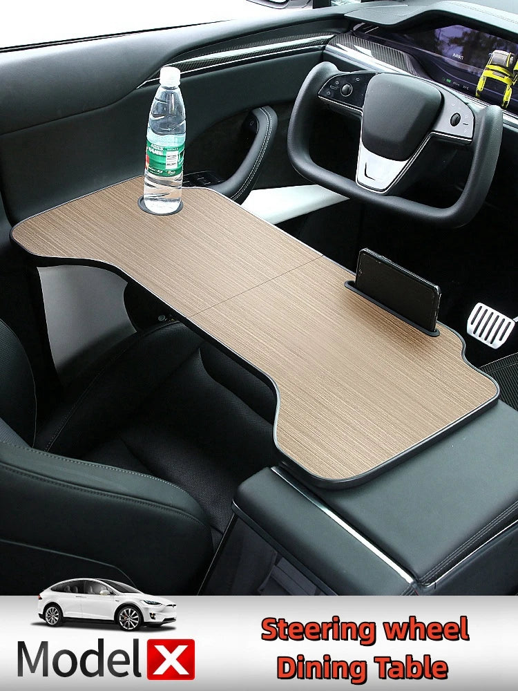 Foldable Steering Wheel Dining Table - Drink Holder, Car Computer Desk Tray, Food Drink Coffee Work Tray, Custom fit for Car - Delicate Leather