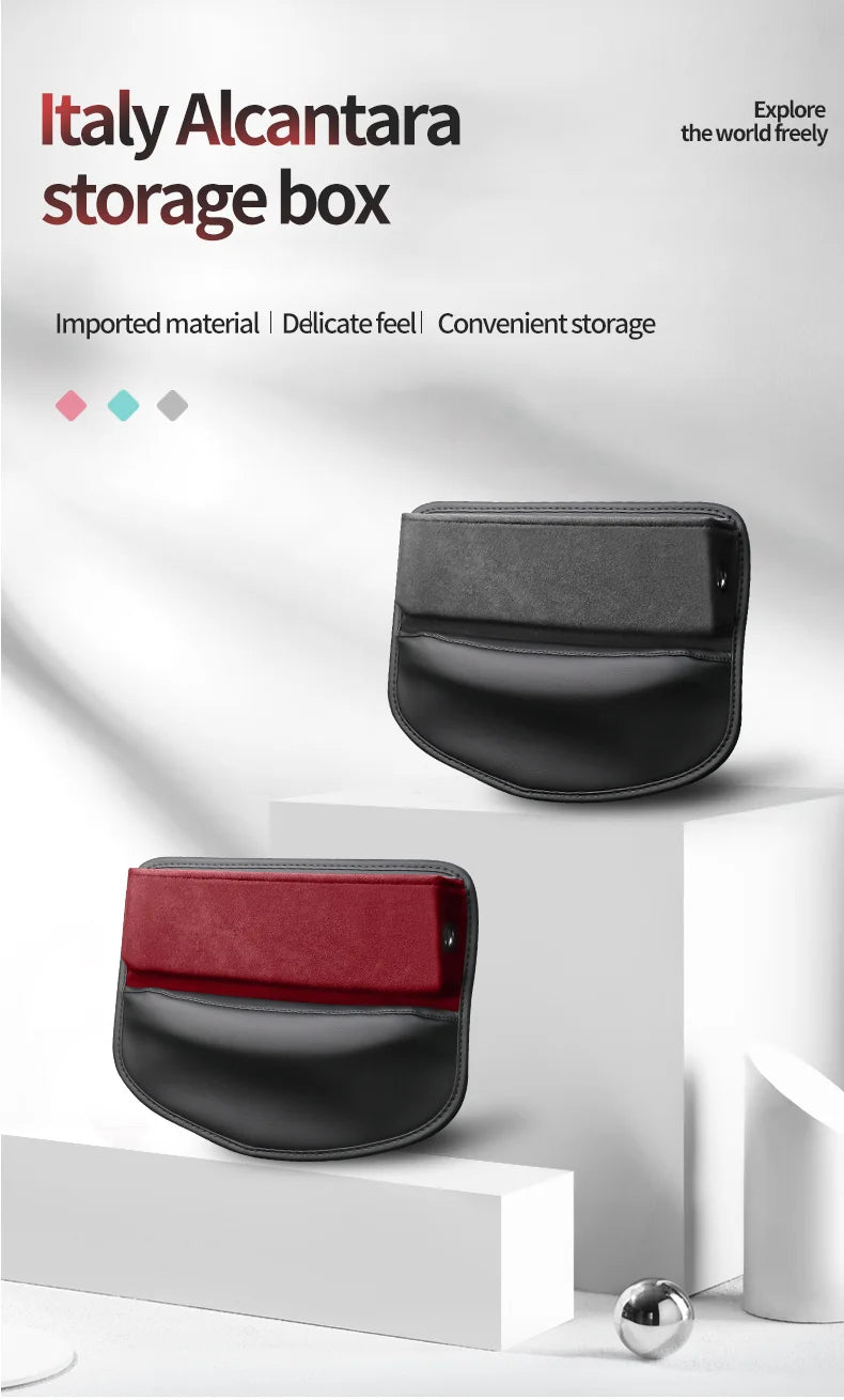 Car Seat Crevice Storage Box for Stowing and Tidying Wallet, Phone, and Cigarette Slit Pocket Storage Bag Interior Accessories - Delicate Leather