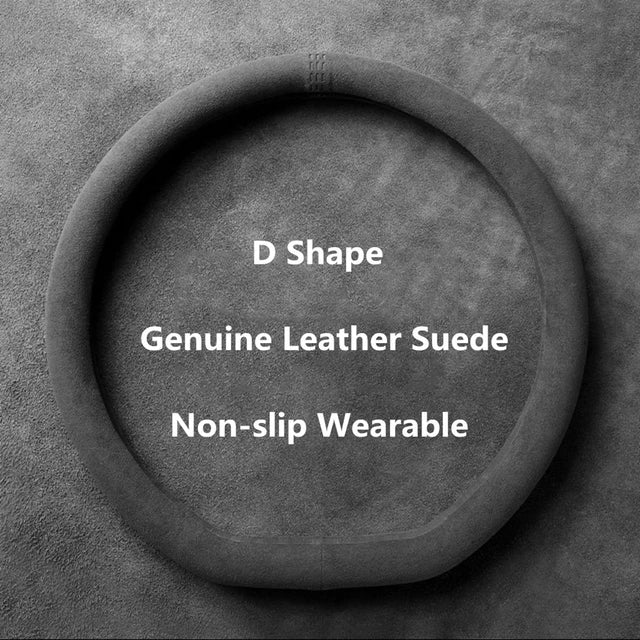 Car Steering Wheel Cover - Cowhide Suede Steering Wheel Wrap - Universal 37-38cm Breathable Steering Cover - Delicate Leather