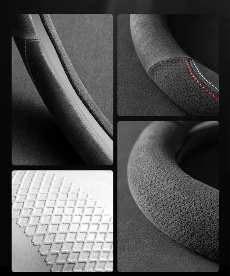 Car Steering Wheel Cover - Cowhide Suede Steering Wheel Wrap - Universal 37-38cm Breathable Steering Cover