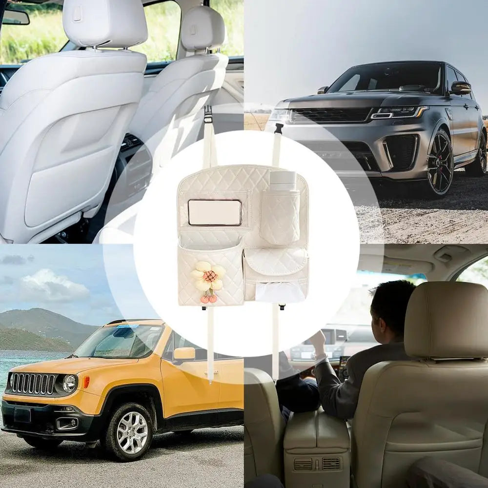 Car Rear Seat Organizer - Cute Multifunctional Backseat Organizer and Travel Accessories for Vehicle, Custom Fit For Your Cars, Car Accessories - Delicate Leather