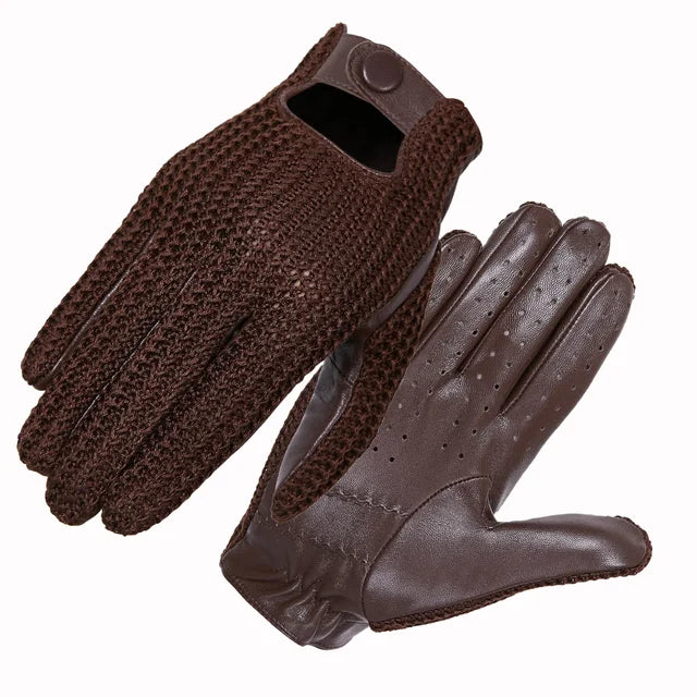Autumn and Winter Men's Knitted Wool Motorbike Leather Driving Gloves - Delicate Leather